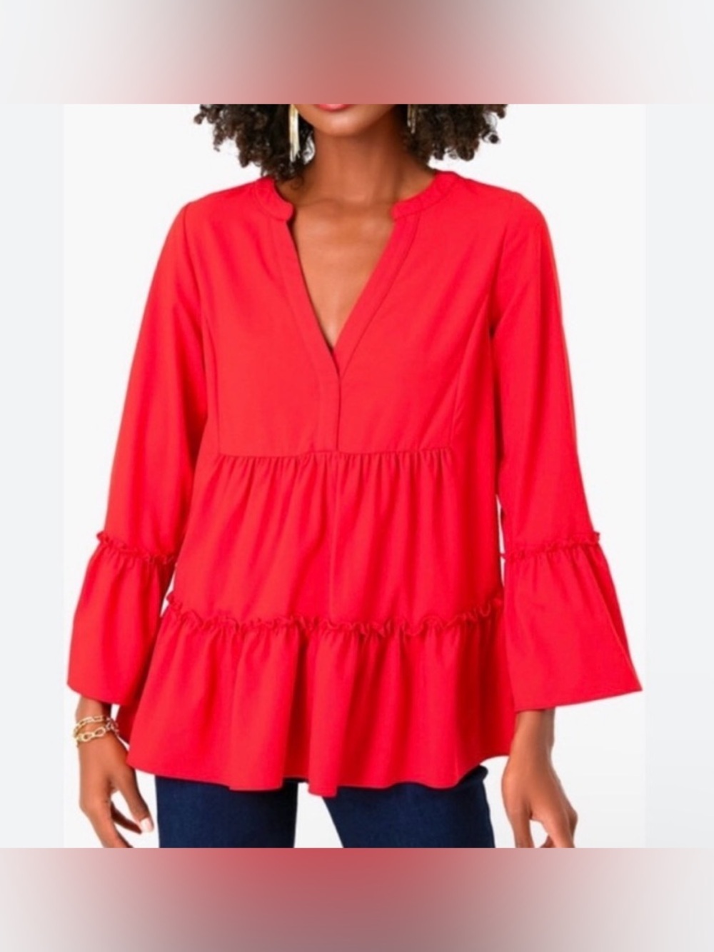 Pomander Place Tuckernuck Kenzo Red Top Size M blouse tiered v neck - Picture 1 of 1